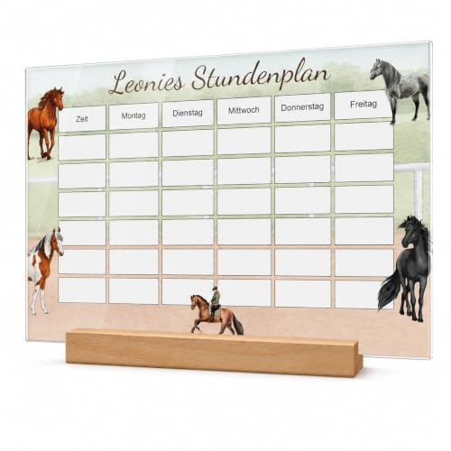 Acryl Glas Stundenplan mit Pferde Motiv zum Aufhängen - personalisierbar mit Namen & abwischbar! - hochwertiger Schulplaner - besonderes Geschenk Einschulung Mädchen