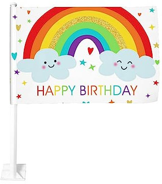 Regenbogen Geburtstag Gedruckt Auto Flagge Automobile Flagge Fenster Clip Flagge Autos Antenne Flagge Rennflagge Für Auto Dekor Outdoor Sport 30,5 x 45,7 cm