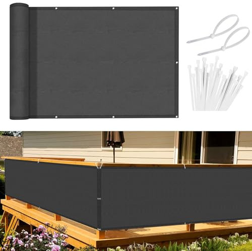 Sunnylaxx Balcony Privacy Screen 90x400 cm Fence Screen for Balcony and Patio,Balcony Cover, PES(170g/㎡) Water-Repellent Wind Protection, with Rope and Aluminium Eyelets Anthracite