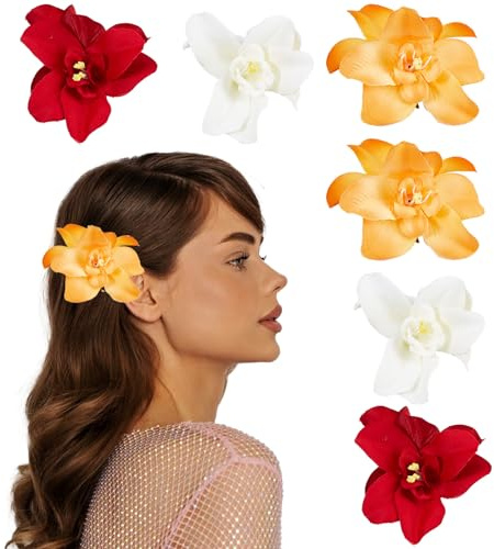 NICENEEDED 6 pince à Cheveux en Forme de Fleur Tropicale Artificielle., Barrettes à Cheveux Florales D'Hibiscus Hawaïen Bohème, Épingles à Cheveux Florales de Mariage pour Femmes et Filles