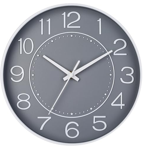 HZDHCLH 25cm Modern Quartz Lautlos Wanduhr Arabisch Ziffer Schleichende Sekunde ohne Ticken für Dekoration Wohnzimmer, Küche, Büro, Schlafzimmer (grau)