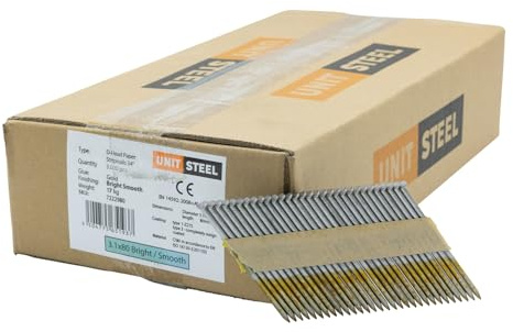 UnitSteel 34° Halbkopf-Streifennägel - 3,1X80mm, 3.000 stück, Nägel für Druckluft-Nagler, D-Kopf, Glatt/blank, für fast alle Marken von Tackern