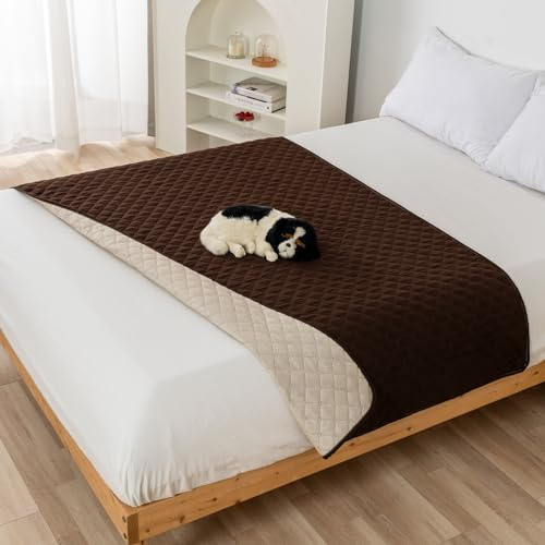 PETCUTE 100% wasserdichte Hundedecke,Robuste Hundematte für größere Hunde,Waschbare rutschfeste Haustier Sofa Abdeckung,Couch-Schutz, Hundedecke Sofaschutz,Hundebett-Abdeckung,Kaffee1,210 * 210CM