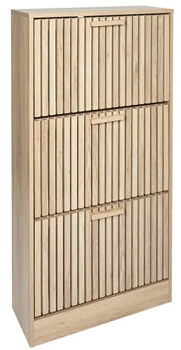 HOME DECO FACTORY - HD0206 Mueble Zapatero 3 Puertas de Madera - Almacenamiento Elegante para Entrada o Salón - Dimensiones 60 x 24 x 113 cm - Color Marrón | Madera de ingeniería, zapatero Klaus, 3 puertas, almacenamiento elegante, entrada o sala de estar, marrón