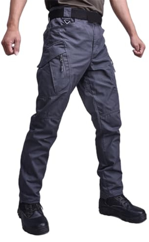 Pantaloni Tattici Multiuso,Pantaloni Da Lavoro Tattici Da Escursionismo Da Uomo,Pantaloni Da Lavoro Da Combattimento Multitasche,Pantaloni Cargo Antistrappo Idrorepellenti (Grigio,L)