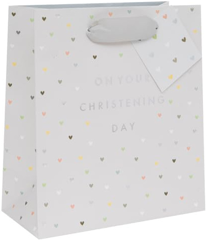 Glick Luxuriöse mittelgroße Geschenktüte, für Taufen, 200 x 225 x 100 mm, Unisex, Weiß