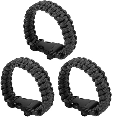 PATIKIL Pulseras de Supervivencia Paracords, Paquete de 3 Pulseras Trenzadas con Hebilla de Plástico, Regalos para Fiestas, Camping, Envolturas al Aire Libre para Hombres, Negro