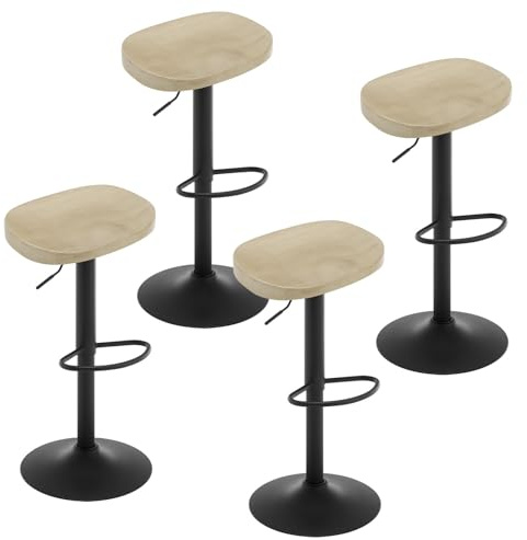 WOLTU Barhocker 4er Set, Hocker höhenverstellbar drehbar, mit Sattelsitz Fußstütze, Drehhocker aus Massivholz Metall, Küchenhocker Schminkhocker Arbeitshocker, helle Holzoptik, BH413hei-4