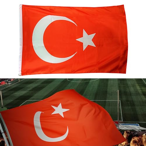 Bandiera della Turchia EM | 90 x 150 cm poliestere 2 occhielli in metallo | bandiera turca campionato europeo di calcio bandiera nazionale
