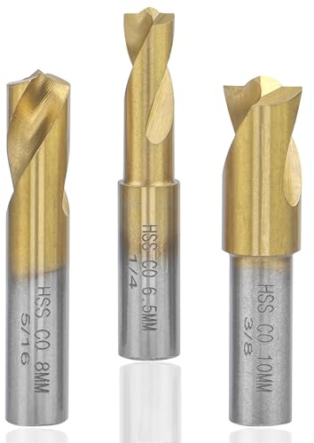 Treki Lot de 3 forets à souder en acier rapide Hss Co avec revêtement en titane pour soudage par points, embouts de cobalt, outil de retrait de 6,5 mm, 8 mm, 10 mm