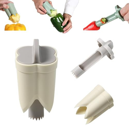 Paprikakernentferner, Neuer 2-in-1-Paprikaschneider, Paprikaentkerner for Grillen, schnelles Schneiden und Entkernen von Paprika, Jalapeno, grünem Paprika/534(White)