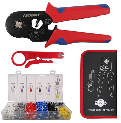 ASIDEPRO Crimpadora Terminales Eléctricos Profesional con 1900 Punteras y Neceser de Almacenamiento con Cremallera | Herramientas Electricista | Prensa Punteras Eléctricas