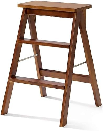 Küchenhocker aus Holz, Leiter für Erwachsene, Klappleiter aus massivem Holz, tragbarer Klapphocker, Kleiner Multifunktionshocker (Braun A) (Braun A)