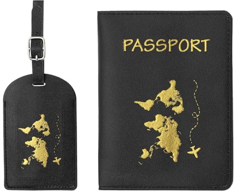 PATIKIL Reisepasshülle Kofferanhänger Set Flugreise Koffer Namensanhänger Tags Reisepass Passport PU-Leder Reisepass Hülle Gepäckanhänger für Kreuzfahrten Reisetasche Schwarz