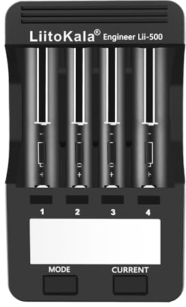 18650 batteriladdare LiitoKala Lii-500 snabbladdare med LCD-skärm ingår 12 V2A adapter stöder USB-utgång för 14 500 21700 Li-lion AA AAA Ni-MH Ni-CD, 4 Bay