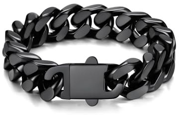 U7 Herren Armband Schwarz 12mm Schicke Miami Armkette Edelstahl Kettenarmband Kubanisch Gliederarmband Panzerarmband 23cm lang Armbänder Armschmuck für Freund Vater Bruder Jungs