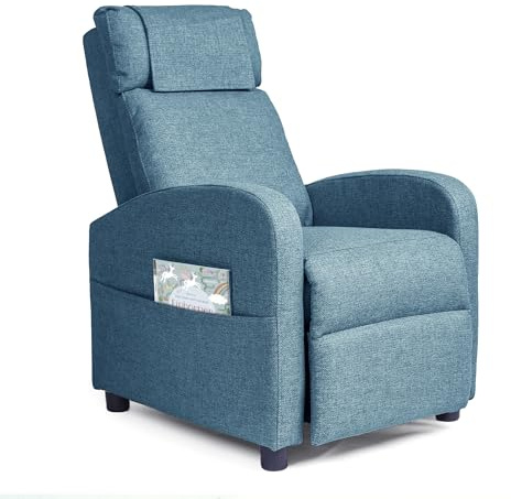 homeguru Kindersofa, Kindersessel mit Fußhocker, Recliner mit Verstellbarer Rückenlehne, Relaxsessel mit Seitentaschen,Blau