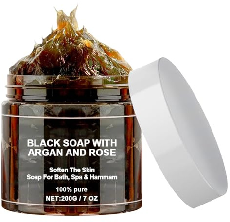 Morocco Body Scrub,African Black Soap Bar,Black Soap with Argan and Rose,Dispenser Bathroom,200g
