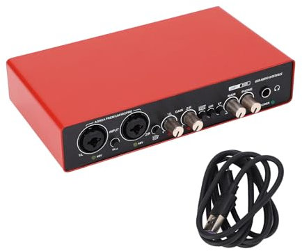 Tarjetas de sonido externas, USB Tarjeta de sonido en vivo Rojo Mini USB Mezclador digital Computadora Guitarra Grabación de teléfono móvil Tarjeta de sonido de canto en vivo para