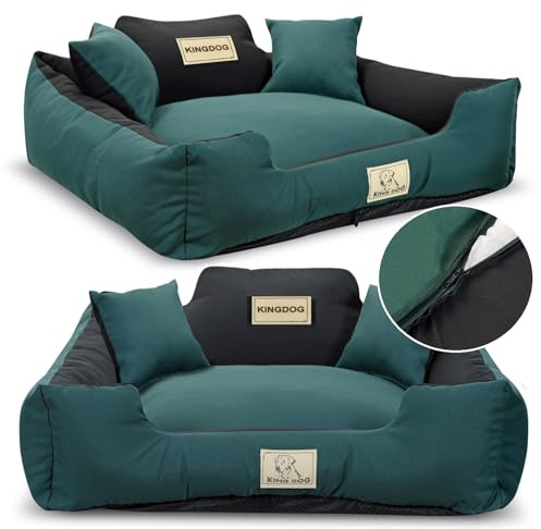 KING DOG Hundebett sehr Grosse Hunde Waschbar XL 115 x 95 cm Hundekissen Hundekorb Personalisiert - Name des Hundes Mit Reißverschluss Abnehmbares Kissen rutschfeste Unterseite Silikon Füllung Grün