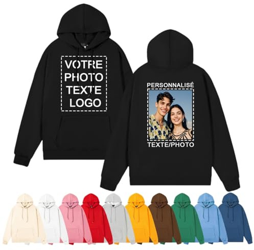 Générique Sweats à Capuche Personnalisé Pull Personnalisable avec Photo et Texte, Hoodie Unisexe