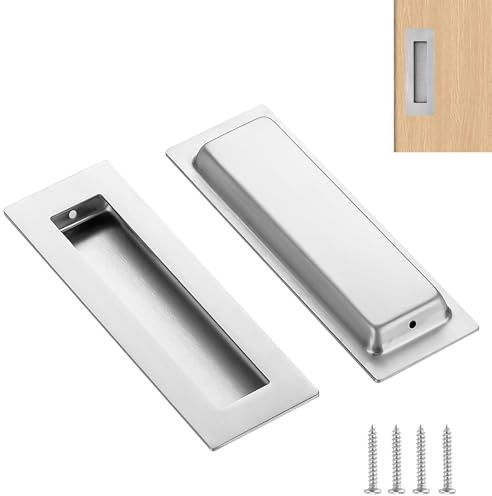 Raheem 2PACK Sliding Door Handle 150mm 4.75 Recessed Flush Finger Pull Brushed Nickel Stainless Steel Cabinet Drawer Knob for Kitchen Cupboard Wardrobe Dresser Barn Door Closet (Square Corners)