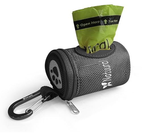 Dog Poop Bag Holder for Leash, Large Opening for Easy Pull Out, Doggy Poo Bag Dispenser Suitable for Any Retractable Leash with 1 Rolls of Compostable Poop Bags (Black)