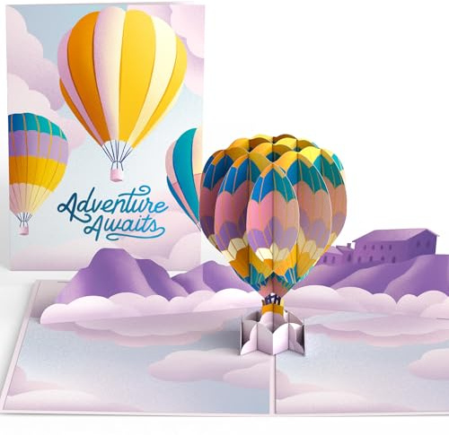 Lovepop® 3D Pop-Up Karte Heißluftballon adventure awaits Ballonfahrt Grußkarte für Urlaub, Reise, Work & Travel | inkl. Umschlag & Versteckfach für Geld & Gutscheine