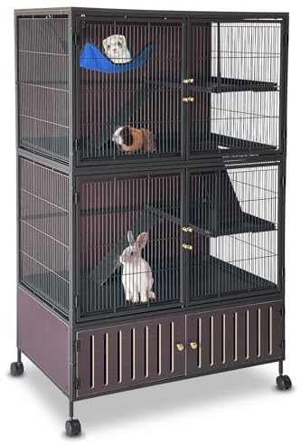 GarveeHome Geräumiger Frettchenkäfig mit 5 Ebenen und Schließfach, 150 cm hoch, rollendes Haustierhaus für Meerschweinchen, Kaninchen, Chinchillas und mehr, inklusive abnehmbaren Rampen, Doppeltüren