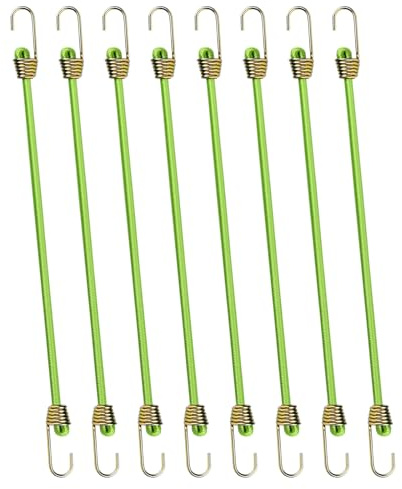 8 Pzs 25cm Tendeurs Elastiques avec Crochets, Mini Tendeurs Sandow en Caoutchouc, Petits Cordons Elastiques, pour Transport Camping Bagage Bâche Tente (Vert)