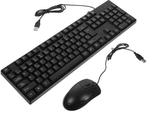 LOORGVEL Pack Clavier et Souris Filaire USB Saisie Stable et Confort 104 Touches Pavé Numérique, Abs Noir pour Bureau et Maison