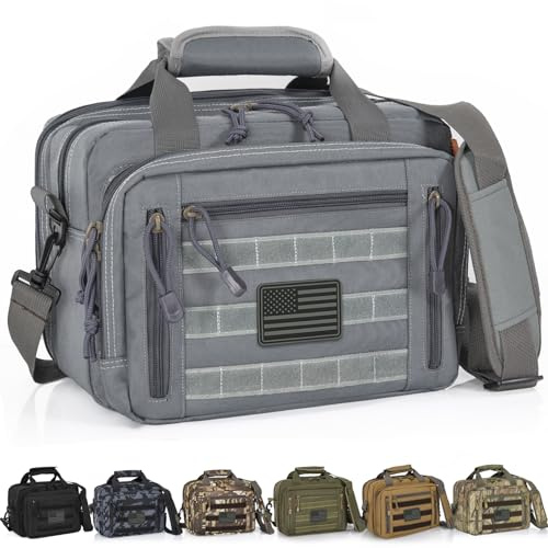 ITHWIU Gun Range Bags For 2 Pistols 6 Magazines, Pistol Case Carrying Shooting Bag with Lockable Zipper for Shooting Range Outdoor Hunting, Grey