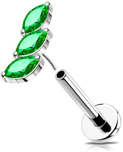 OUFER 16G Piercing Conch Senza Filettatura Orecchini Helix Acciaio Chirurgico 316L Trasparente/Verde Marquise CZ Gioielli Per il Corpo Per Le Donna 6/8 mm Lip Stud