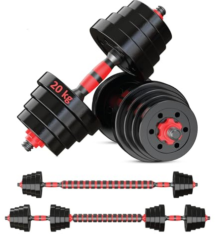 Reformor Kurzhanteln Verstellbar - 10 kg Hantel Set, Dumbbell Set mit Schraubverschlüssen, Langhantel & Gewichten, Multifunktionell Hanteln set, Rot