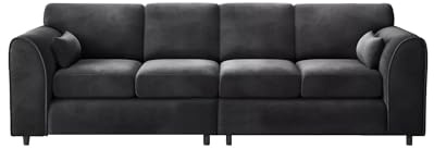 Furniture 786 Plush Velvet Fabric Wide 4 Seater Sofa Upholstered Sofas And Couch Set Dual Arm Sofa Settee Suite Large Couches Set For Living Room Indoors (Black, Highback)