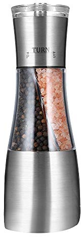 Fuhjythy Pepper and Salt Grinder 2 in 1,Dual Mill Shaker with Adjustable Coarseness By Ceramic Rotor, Kitchen Cooking Accessories