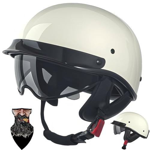 HALYING Caschi Moto Vintage - Certificato ECE Casco Demi Jet Scodella Aperto per Scooter e Moto,Mezzo Casco Retro con ABS Leggero,Fodera Rimovibile Traspirante,Visiera Integrata Regolabile