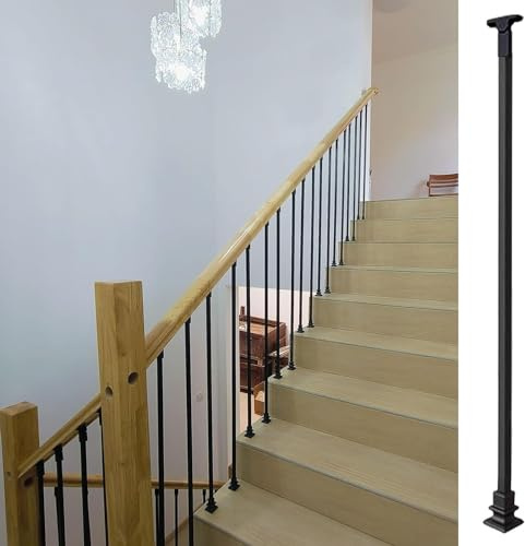 Adjustable Metal Stair Railings Kit with Complete Screws Cuttable Deck Railing Spindles for Veranda Stairs Terrace Balcony Garden (Set of 8 140cm)