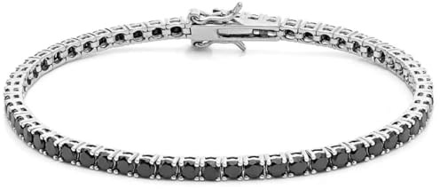 t♀d♂ jewels Bracciale Tennis in Argento 925 2mm Rodiato con Zirconi Neri Taglio Diamante da donna e da uomo (16 Centimetri)