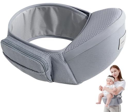 Baby Hip -Träger, ergonomischer Babytrage mit Hüftsitz für Neugeborene und Kleinkinder, verstellbare Bund und verschiedene Taschen, alle Jahreszeiten, grau, mit Sitz