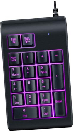 TEHAUX Mini Clavier Numérique Noir à 3 Couleurs Rétroéclairé USB Filaire | Plastique, Touches Confortables au Toucher Mécanique, Format Portable, Lecture et Autres Activités