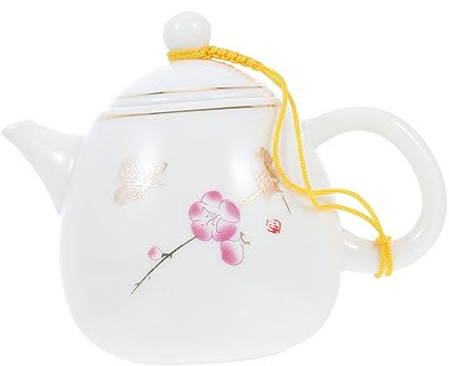NUOBESTY Teiera in Ceramica Bianca con Decoro Manico Ergonomico e Resistente al Calore per Servizio Tè in Casa Ristorante e Ufficio Stile Cinese Tradizionale