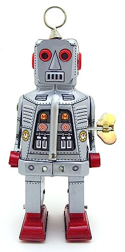 AYUNJIE Wind Up Toy MS403 Fiery Robot Tin Toy Creative Gift Vintage Collectible Kids Gift for Boys Girls Parent-Child Interaction (Silver)