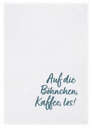 17;30 HOME Baumwoll Geschirrtuch mit Spruch Auf die Böhnchen, Kaffee, los!