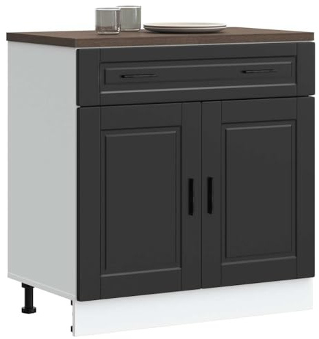 Teenpull Köksunderskåp, porto, svart av trämaterial, 80 x 46 x 81,5 cm, robust köksskåp med gott om förvaringsutrymme, perfekt som förvaringsskåp eller bufféskåp för kök och matsal