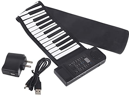 BONKZEBU Tragbare 61-Tasten-Roll-Up-Klaviertastatur, Flexible Elektronische Digitale Musiktastatur aus Silikon mit 128 Tönen und 128 Rhythmen, für Anfänger, , Erwachsene, Professionelle