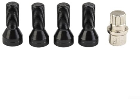 4pc Black Alloy Wheel Locking Bolts Lug Nuts with Key, for M14 x 1.25 Thread, 60° Taper Seat, for BMW 1/2/3/4/5/6/7 Series, X1/X3/X4/X5/X6, Z4, i8(M14*1.25)