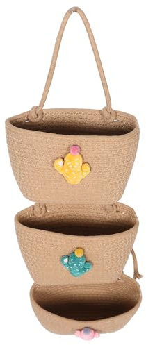 Milisten The Door 3-Tier Hanging Basket Organizer, Woven Cotton Rope Wall Storage Shelf for Kitchen, Bathroom, Nursery Boho Decor and Home Storage Solution