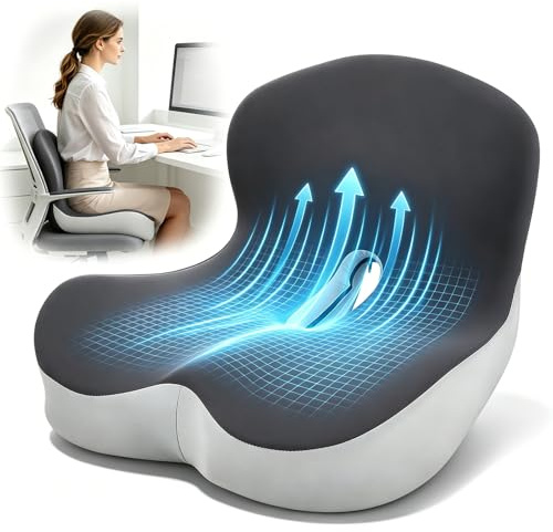 VeftBltrem Orthopädisches Sitzkissen mit Rückenlehne – Memory-Schaum Rückenstützkissen ergonomisches Sitzkissen für Bürostuhl, Autositzkissen für Rollstuhl – Lendenwirbelstütze