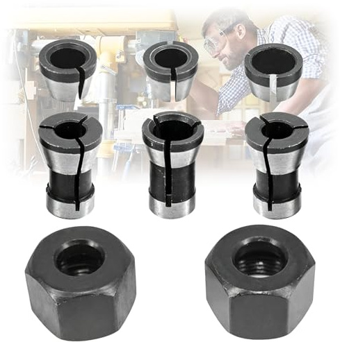 Persiiious 6mm×2, 6.35×2, 8mm×2 Portabrocas de Enrutador, 8 Piezas Portabrocas Para Fresadora, Fresadora Adaptador, Con 2 Piezas Tuerca, Para Máquina de Grabado, Carpintería, Recorte